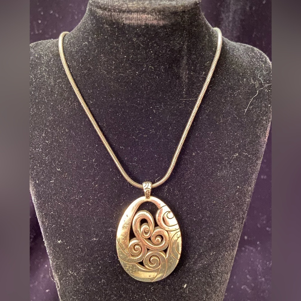 BRIGHTON Mingle Necklace Swirl Teardrop on Chain Silver Tone